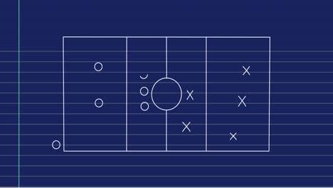 animation of football game strategy plan against blue lined paper background