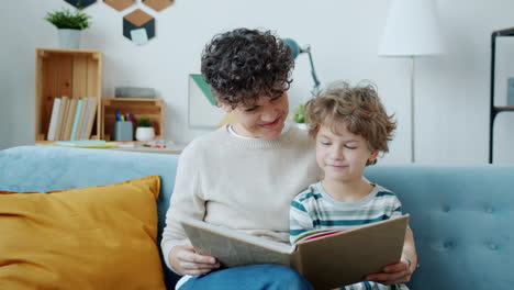 mother and son reading together