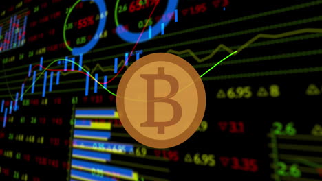 Animación-De-Bitcoin-Sobre-Procesamiento-De-Datos-Financieros-Sobre-Fondo-Negro