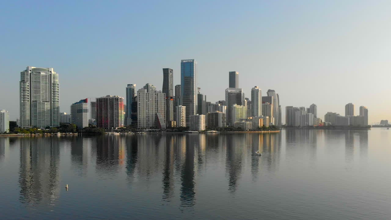 Rising drone shot over Miami skyline