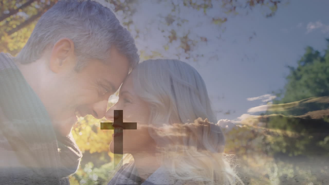 공원에서 크로스 오버 백인 커플의 애니메이션