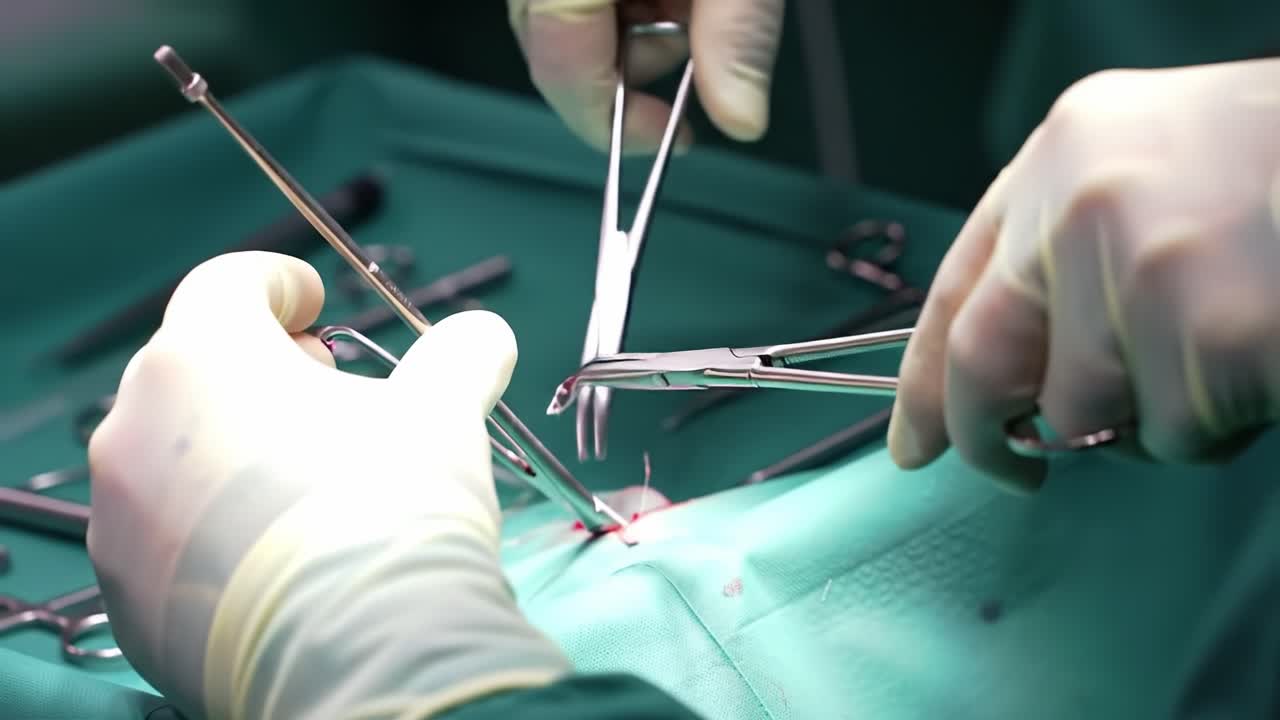 A Surgeon's Focus: Precise Surgical Techniques and Sterile Instruments in Action During an Operative Procedure