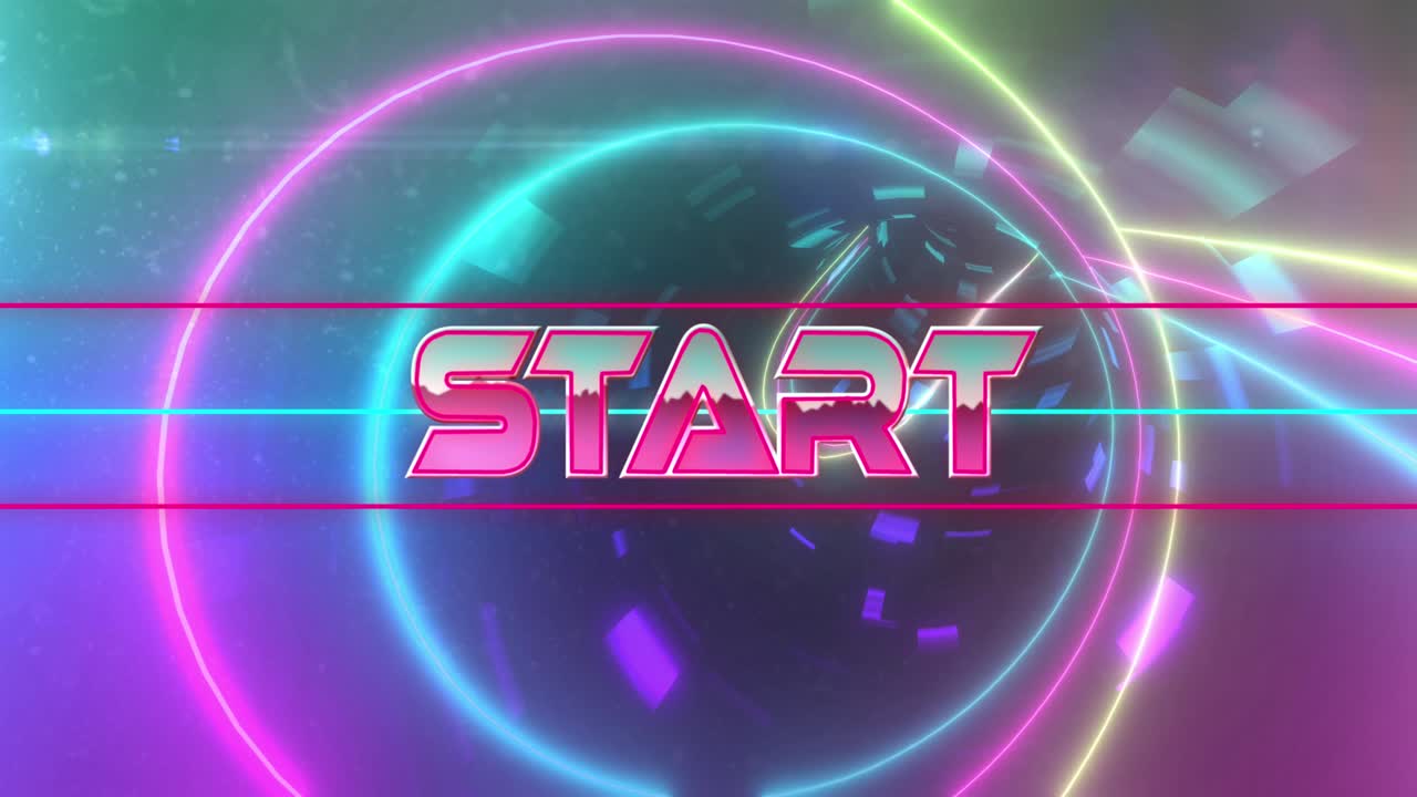 Animation of start text over moving digital tunnel
