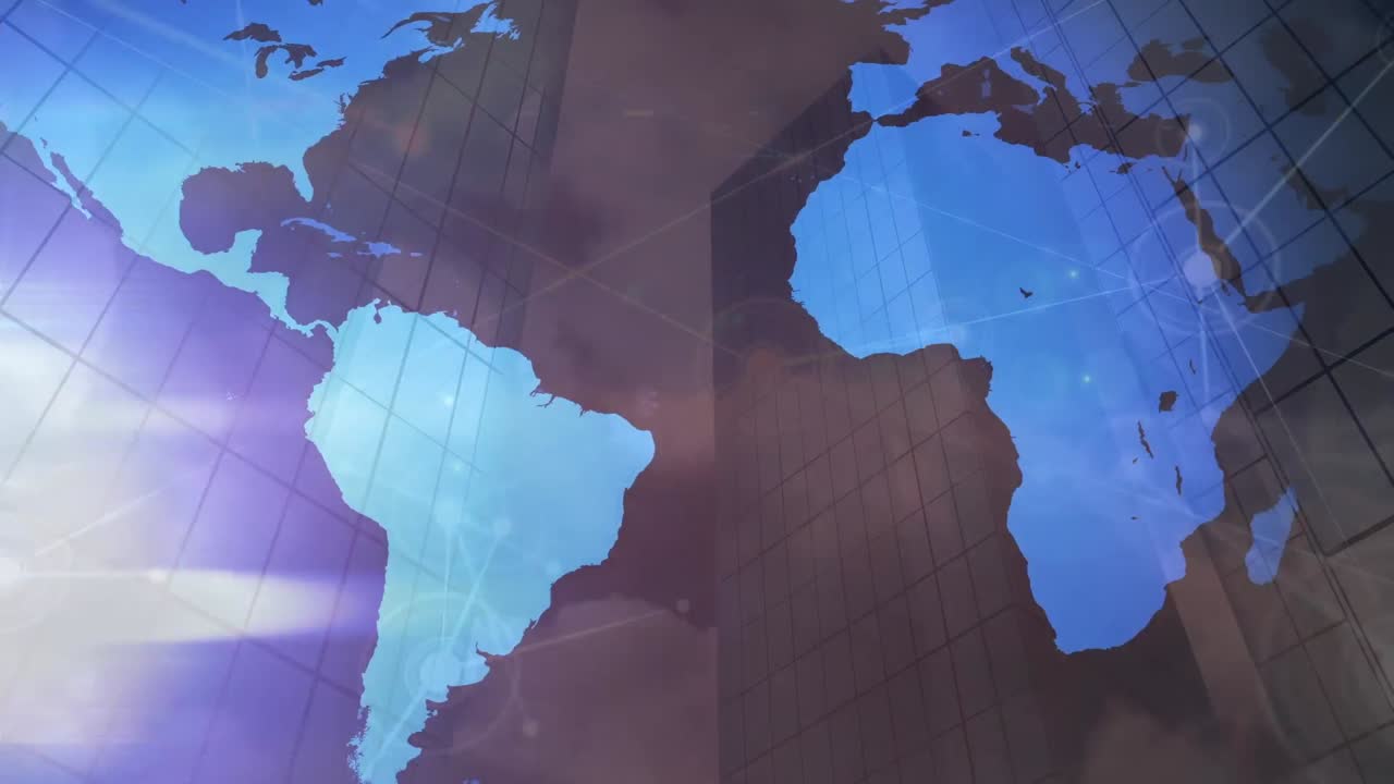 animaciones del mapa del mundo sobre el paisaje urbano