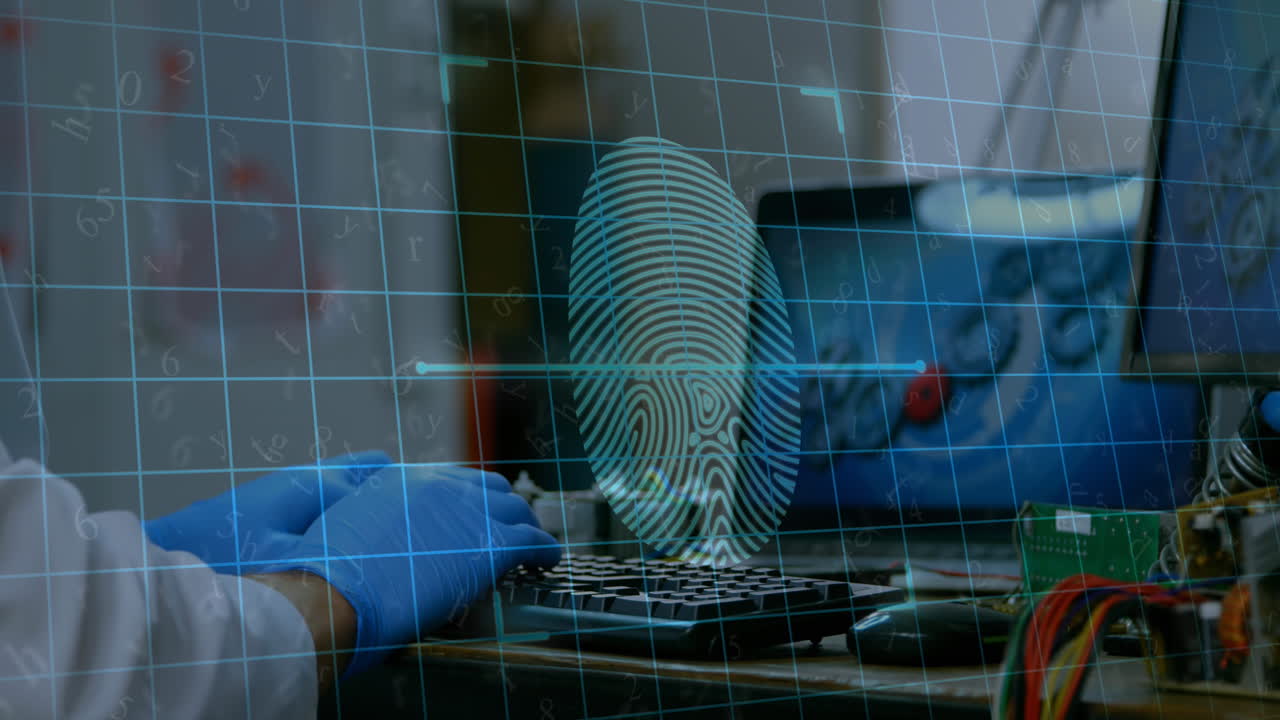Scanner di impronte digitali contro scienziato che usa il computer
