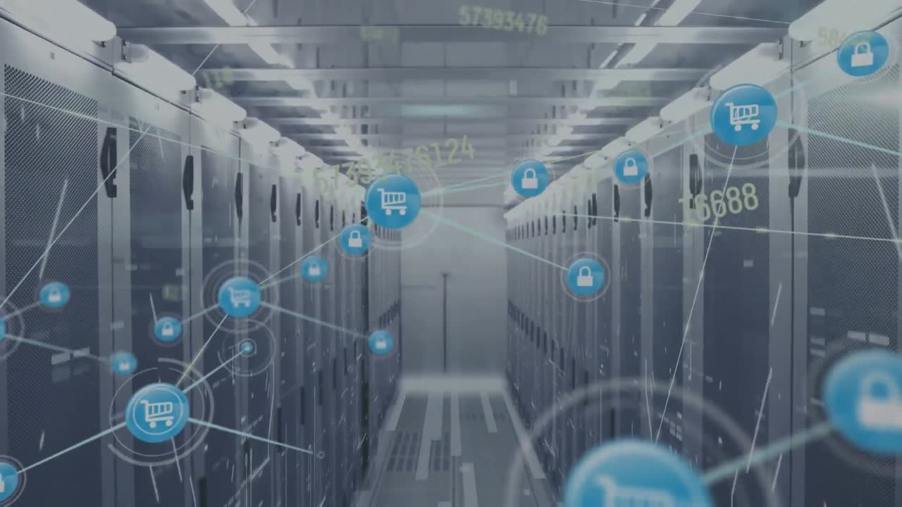 컴퓨터 서버를 통해 아이콘으로 연결의 애니메이션