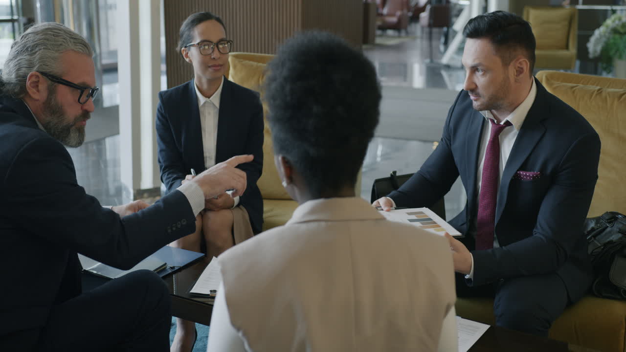 Business Meeting in Hotel Lobby