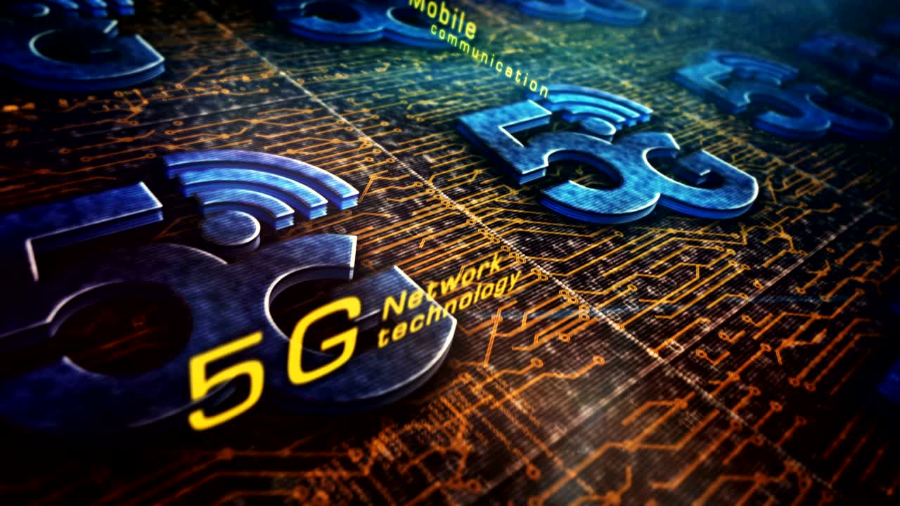 5G mobile communication metal symbol digital animation