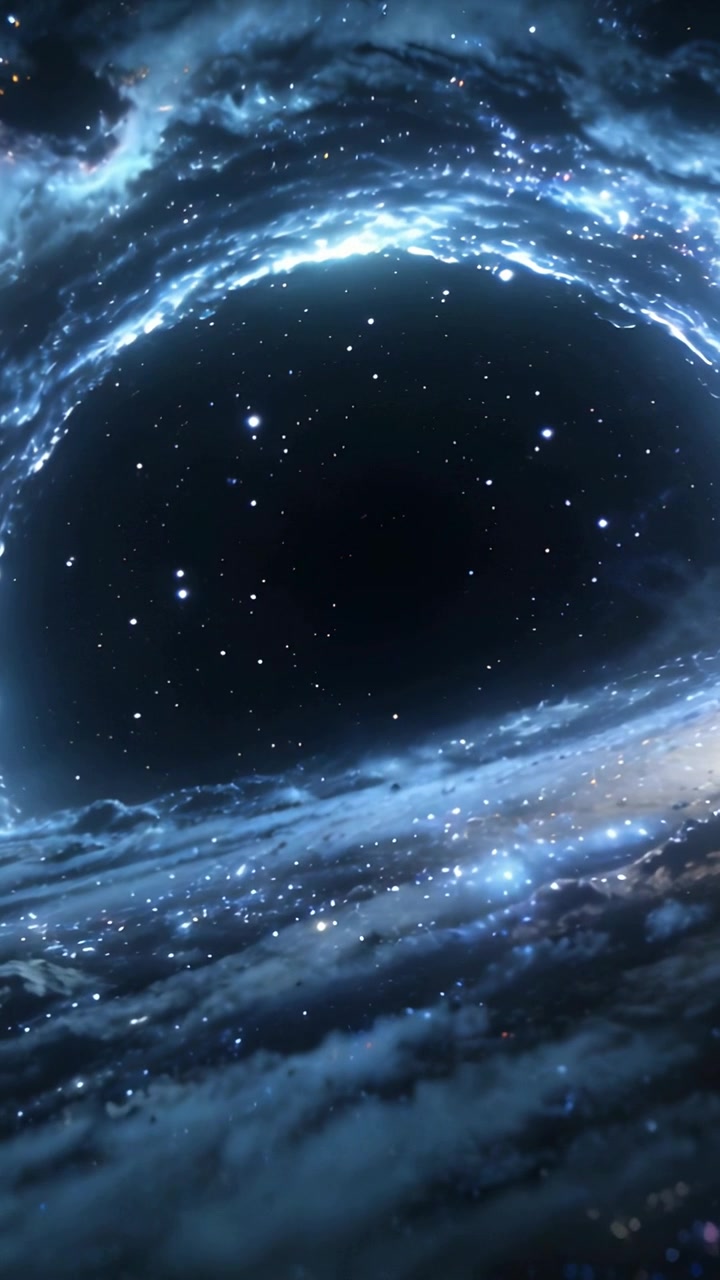 Vertical video: Animating nebula ring rotating and pulsing in space adding depth with void