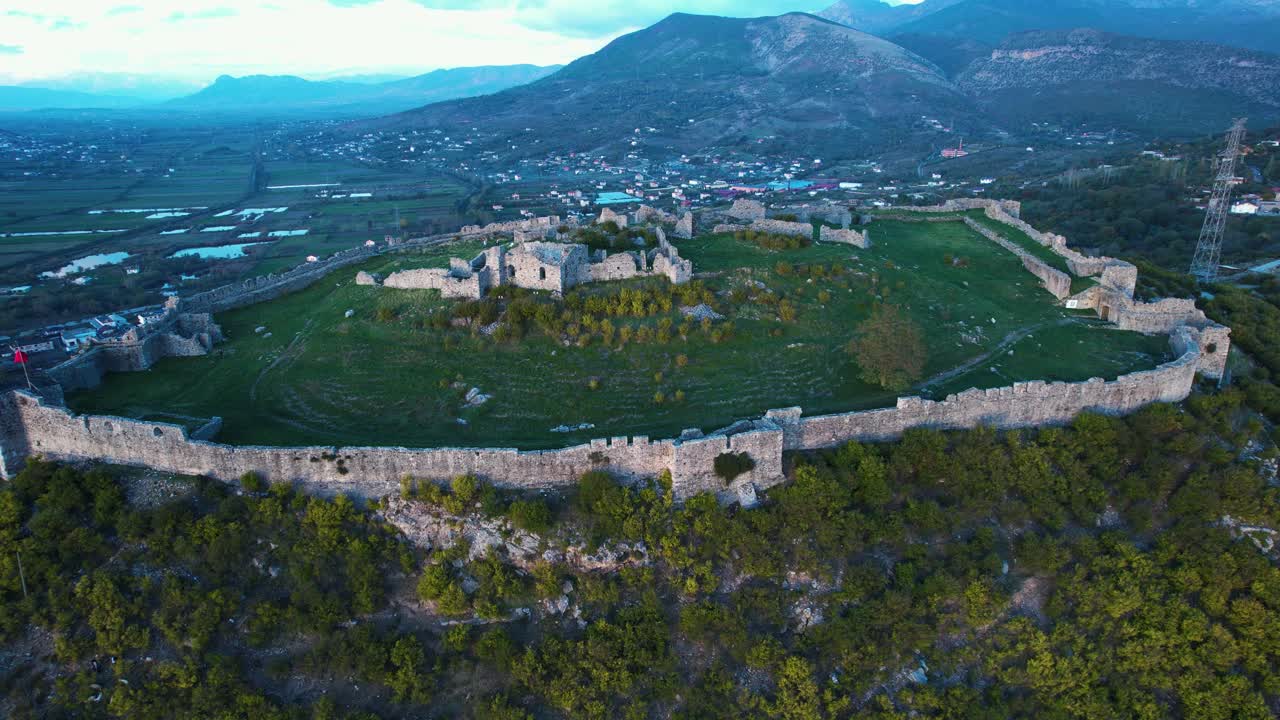 View Over City: Lezhë Castle Panoramic View, Ancient Roman Ruins, Fortified Military Defense Site