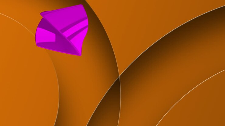 Forme 3D astratte in movimento su sfondo curvo arancione