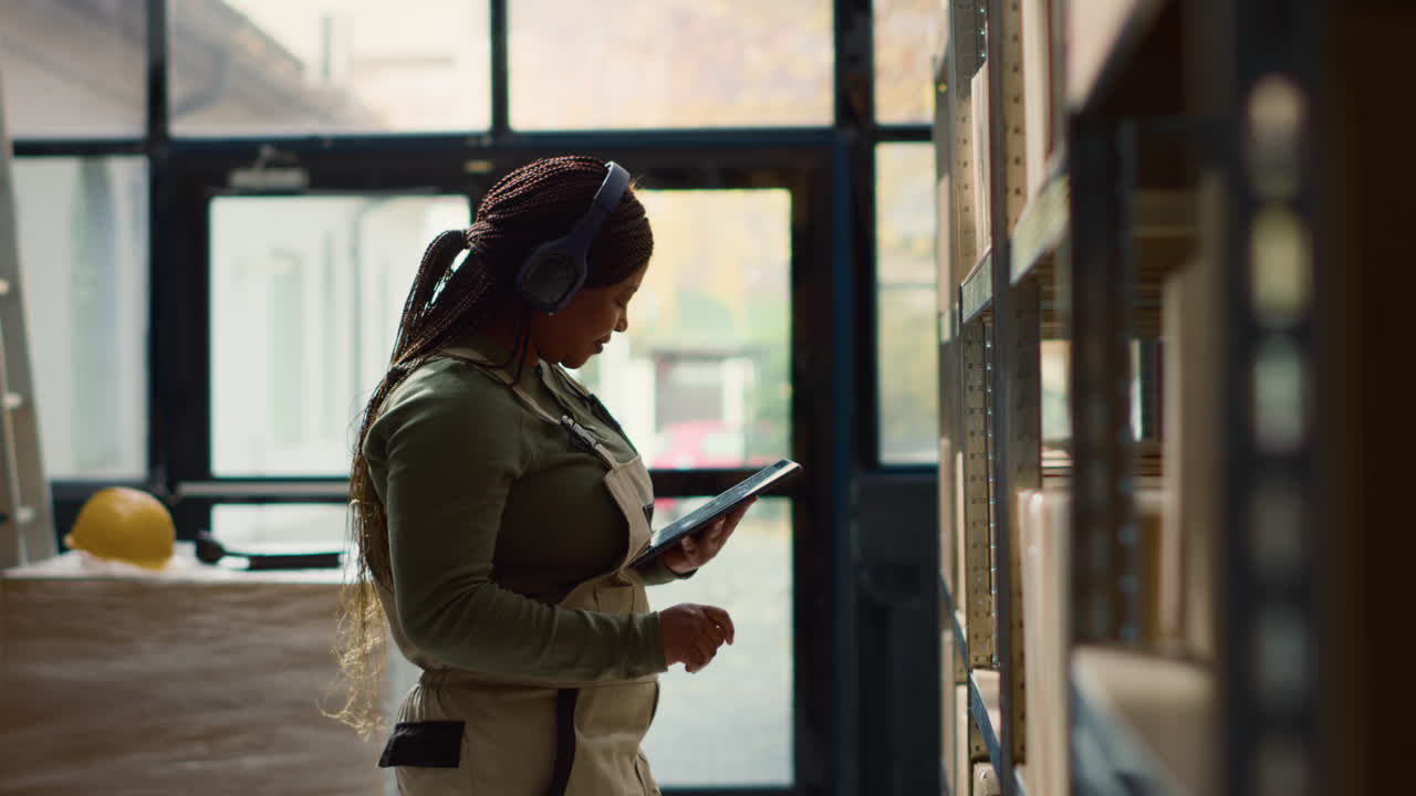 Woman using tablet in warehouse inventory check