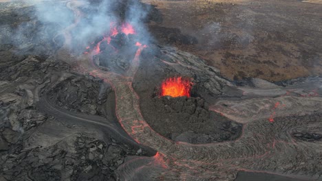 aerial view of a volcanic eruption