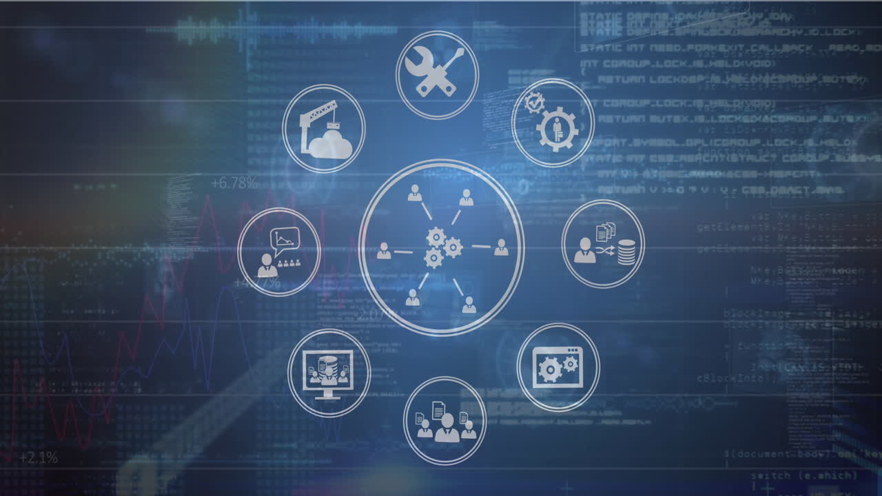 animación de un texto e icono, procesamiento de datos a través de un servidor informático