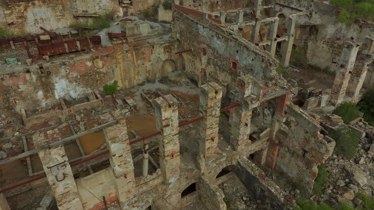 Laveria Brassey, Sardenha: sobrevoando as ruínas dos edifícios desta antiga mina abandonada na ilha da Sardenha.