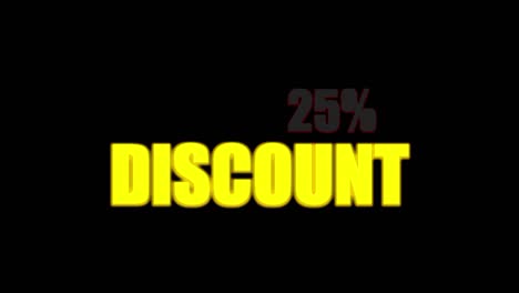 25% de descuento letras, neón intermitente, sobre un fondo negro, perfecto para indicar un descuento en un mercado