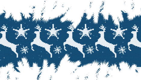 animation of snow falling over christmas pattern with fir tree branches