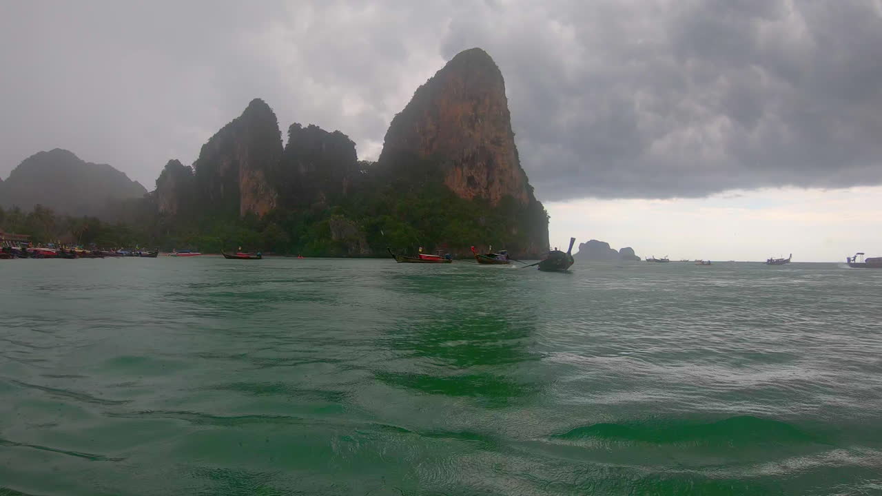 Railay Beach in Krabi, Thailand during a Rainstorm