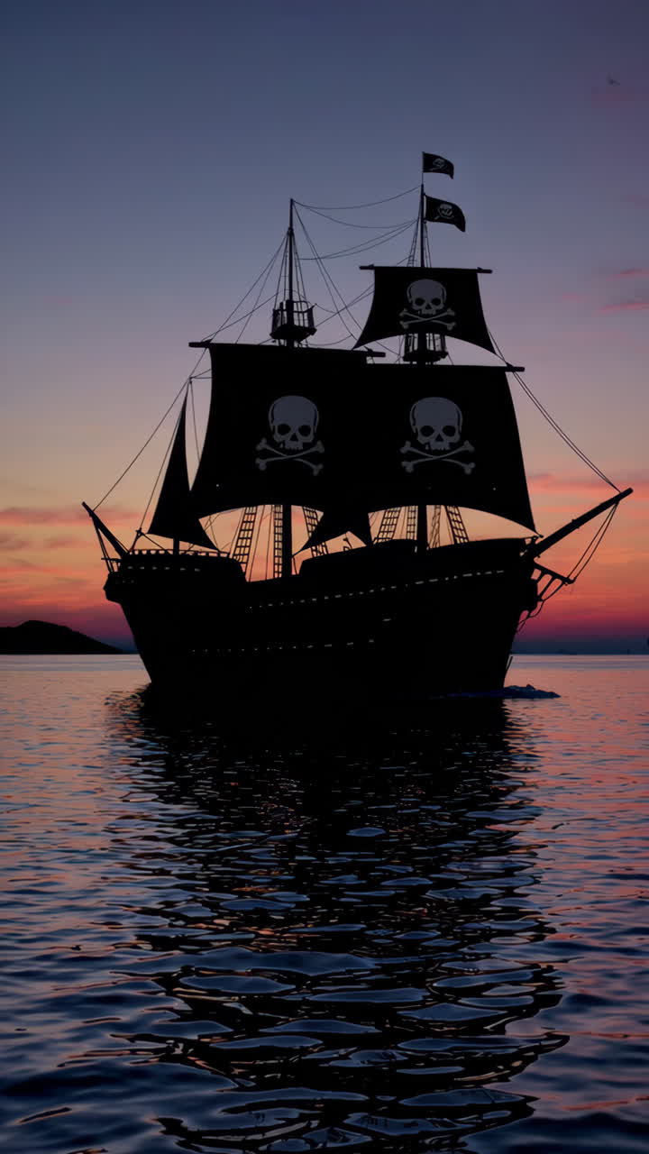 Silueta de barco pirata al atardecer