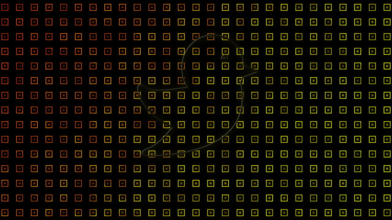 Animation of neon bird icon over glowing pattern on black background