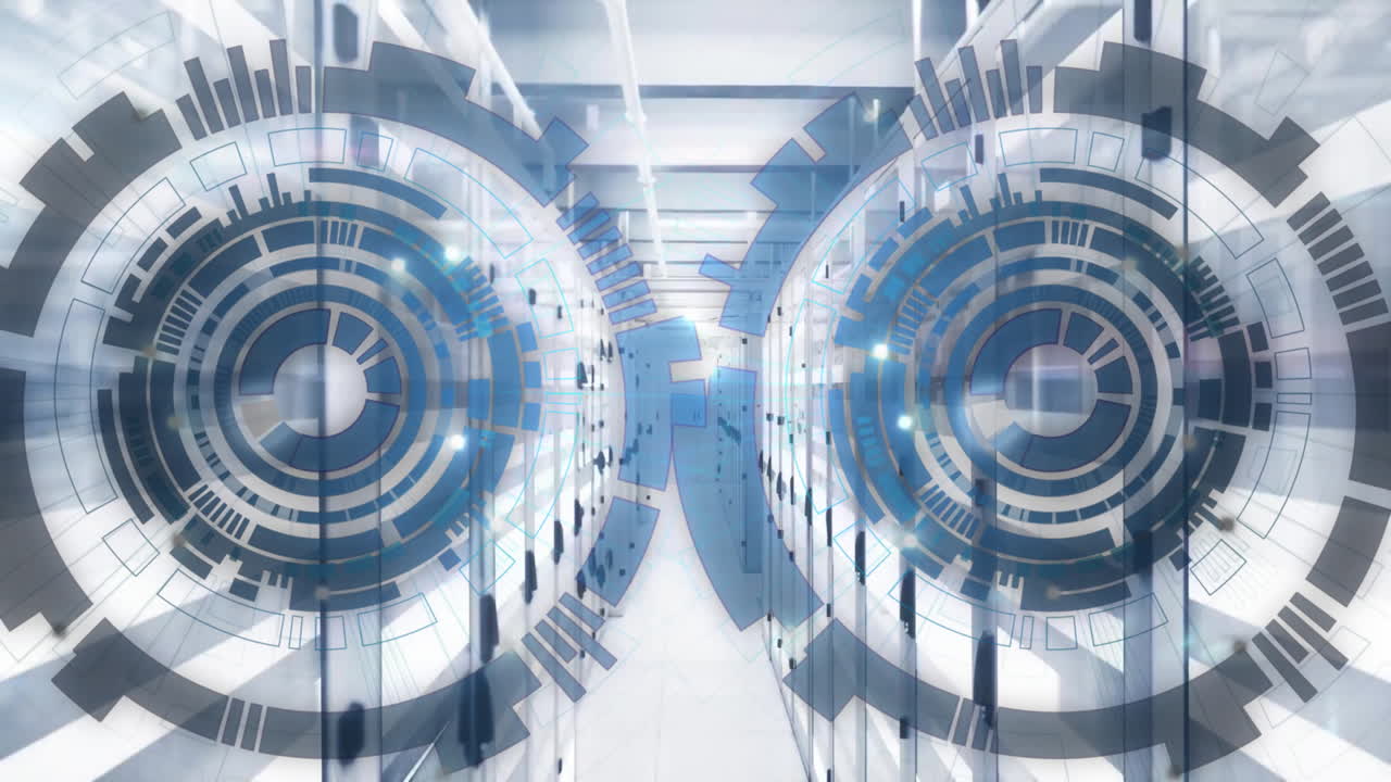 컴퓨터 서버를 통해 데이터 처리를 하는 스의 애니메이션