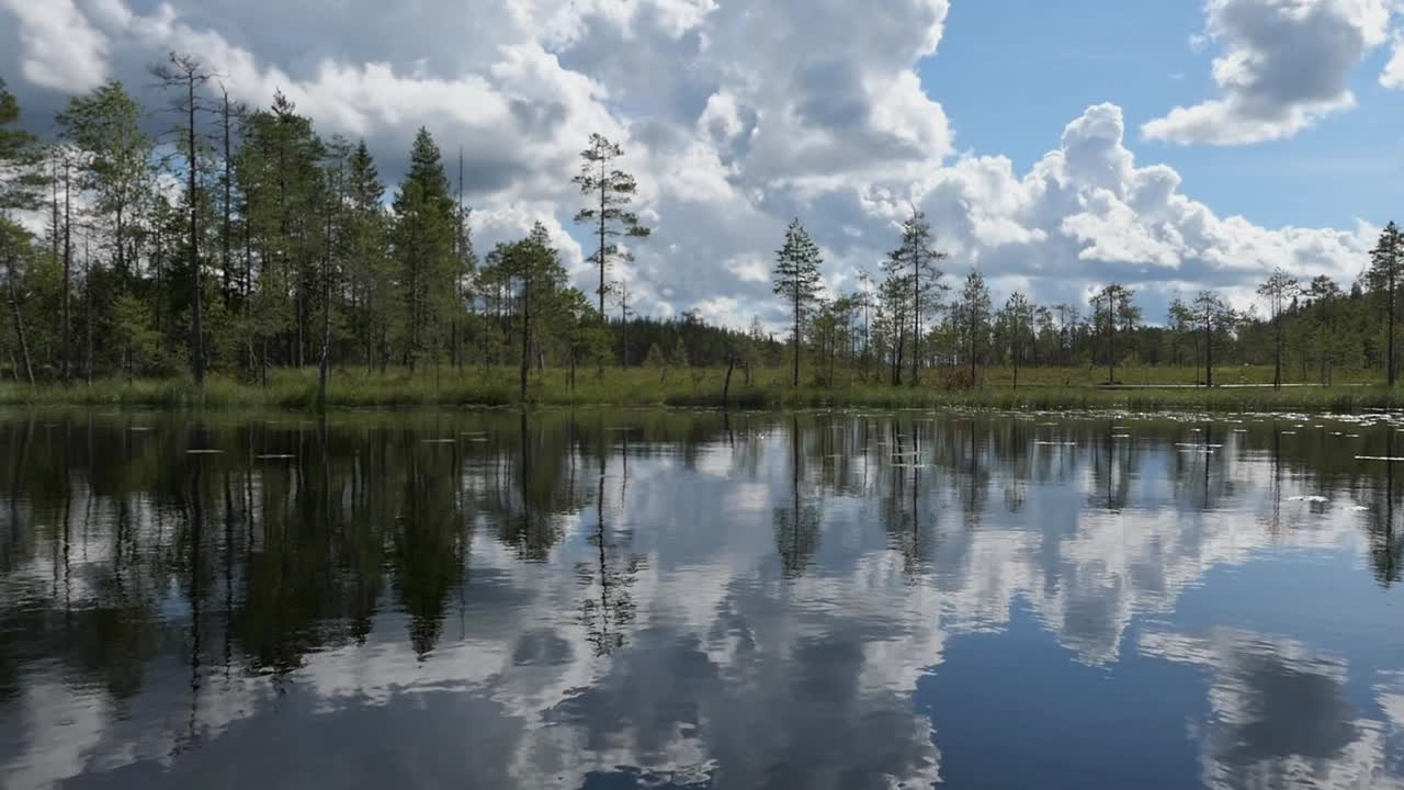 Beautiful lake view with calm water reflection, nature reserve, Finland
