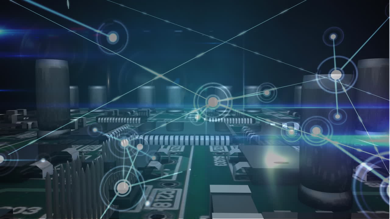 컴퓨터 프로세서 회로판을 통한 연결 네트워크의 애니메이션