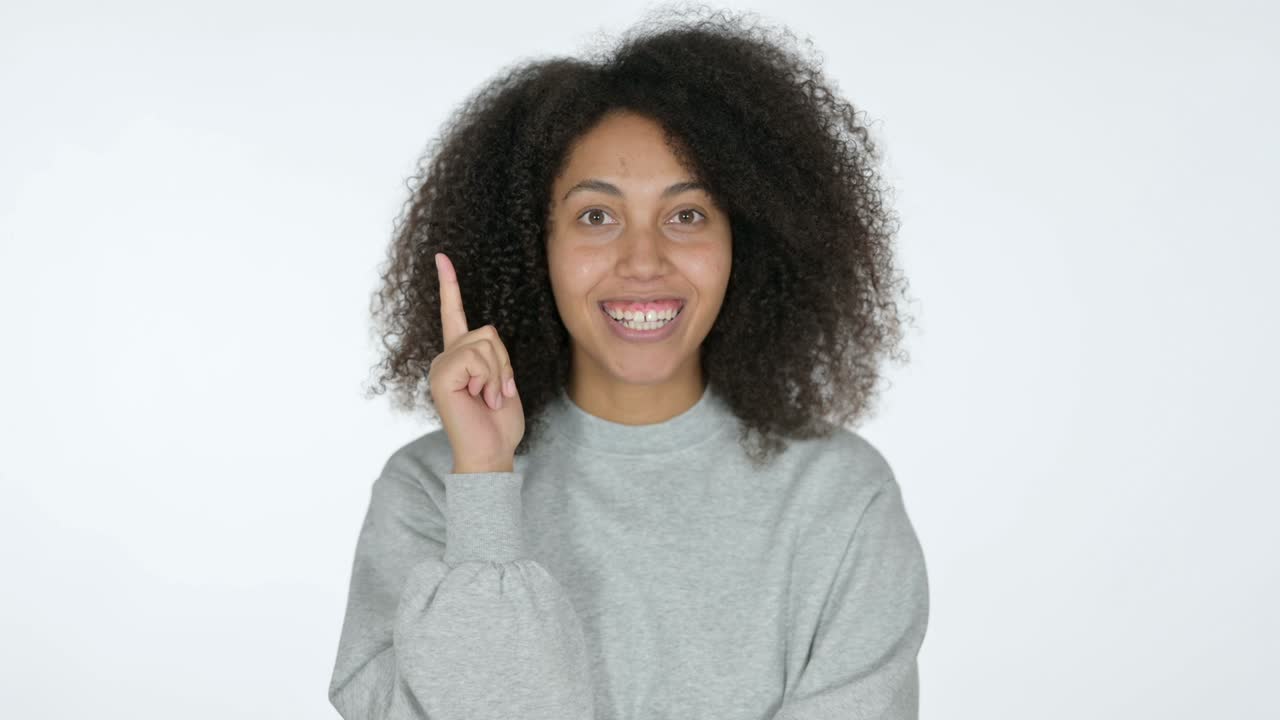 Young African Woman Thinking Getting Idea, White Background