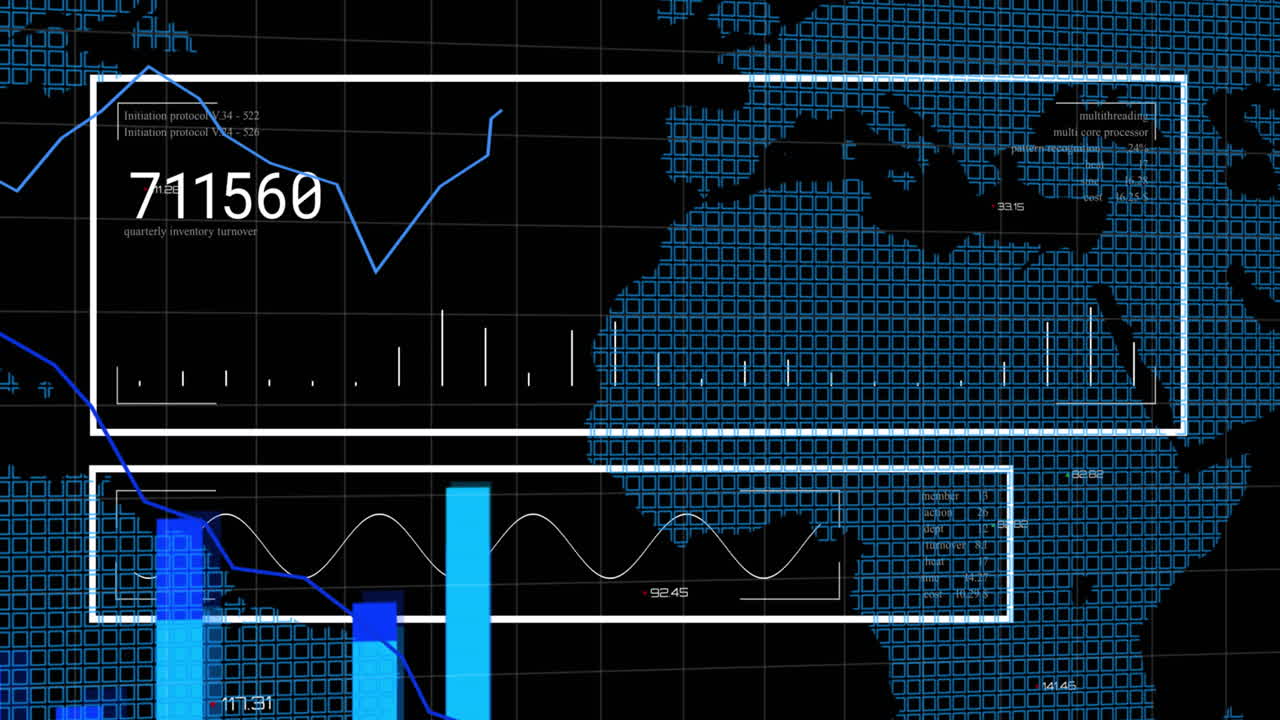 Animation of data processing over world map