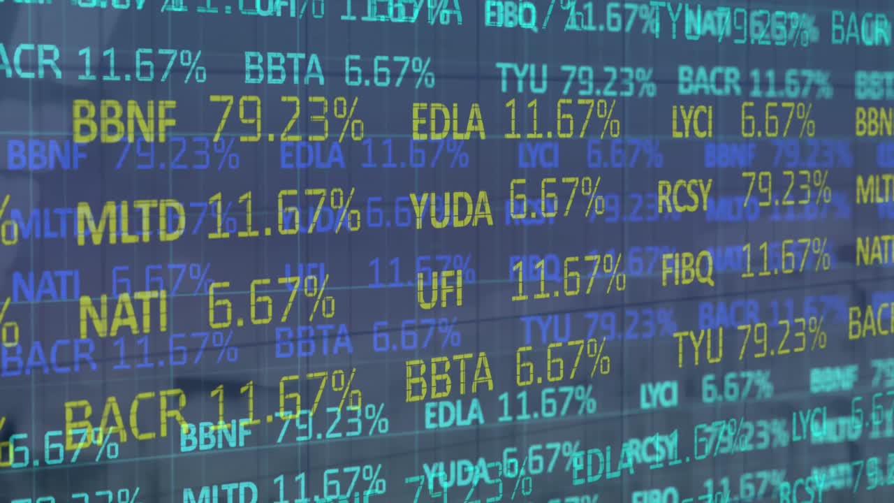 Animation of stock market data processing against blue background