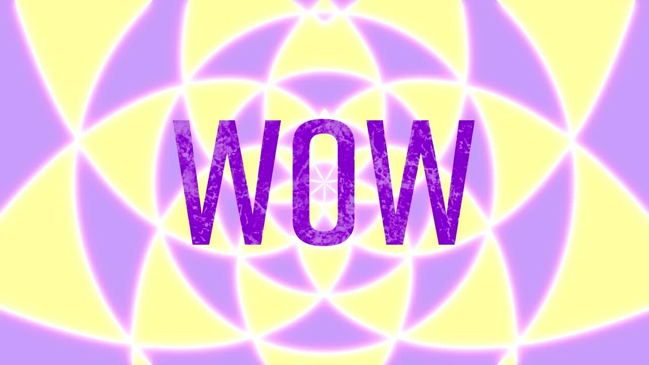 회색 배경에 움직이는 모양 위에 와우 텍스트의 애니메이션