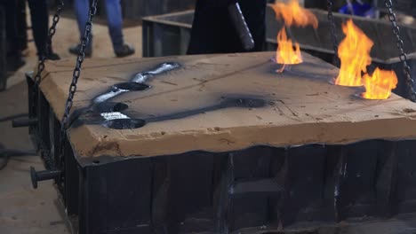 safety first concept, iron molten metal pouring in sand mold, green sand process