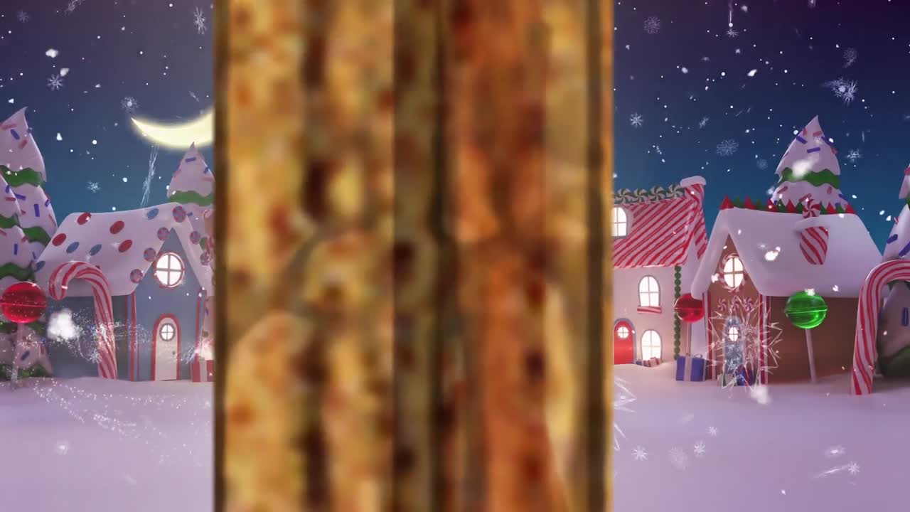Animation of merry christmas text over winter scenery