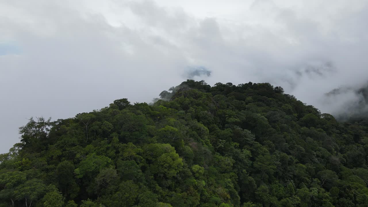 vista aérea, nubes sobre la selva tropical y los picos montañosos de guyana, sudamérica