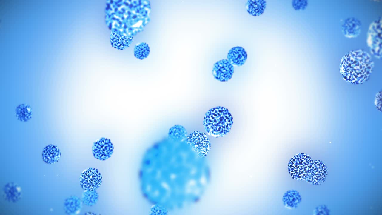 구형의 바이러스 세포 - 감염을 일으키는 병원성 바이러스 - 인간 바이러스의 루프 애니메이션 - 박테리아 미생물 - 바이러스 질병 발병