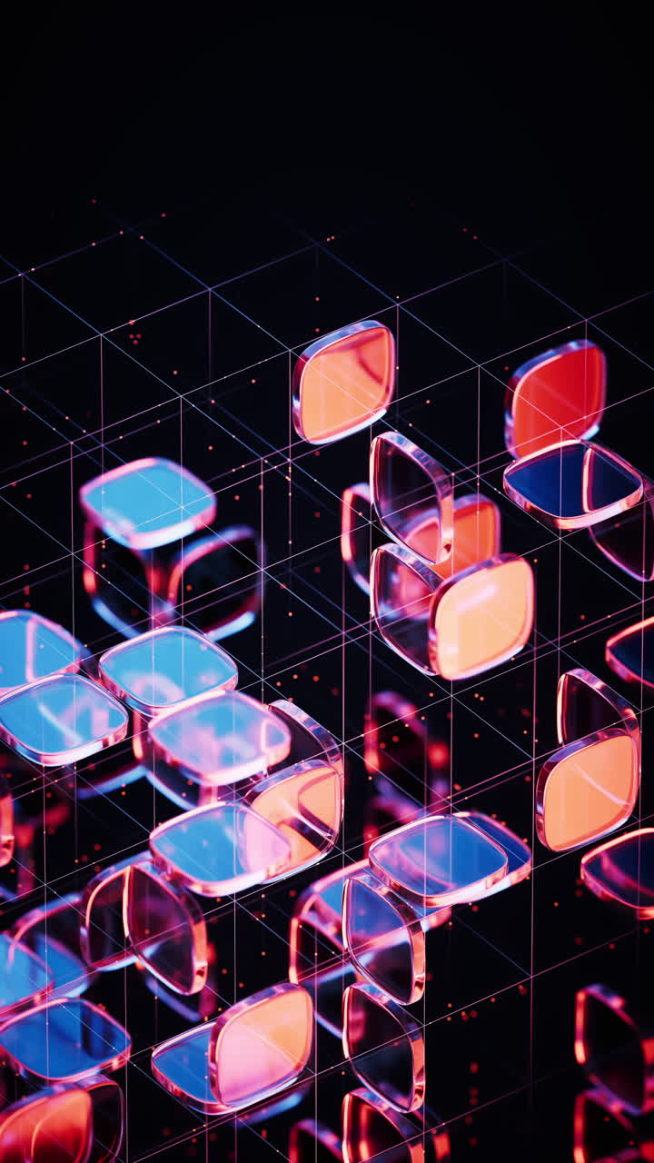 Abstract neon glass geometry cubes, 3d rendering.