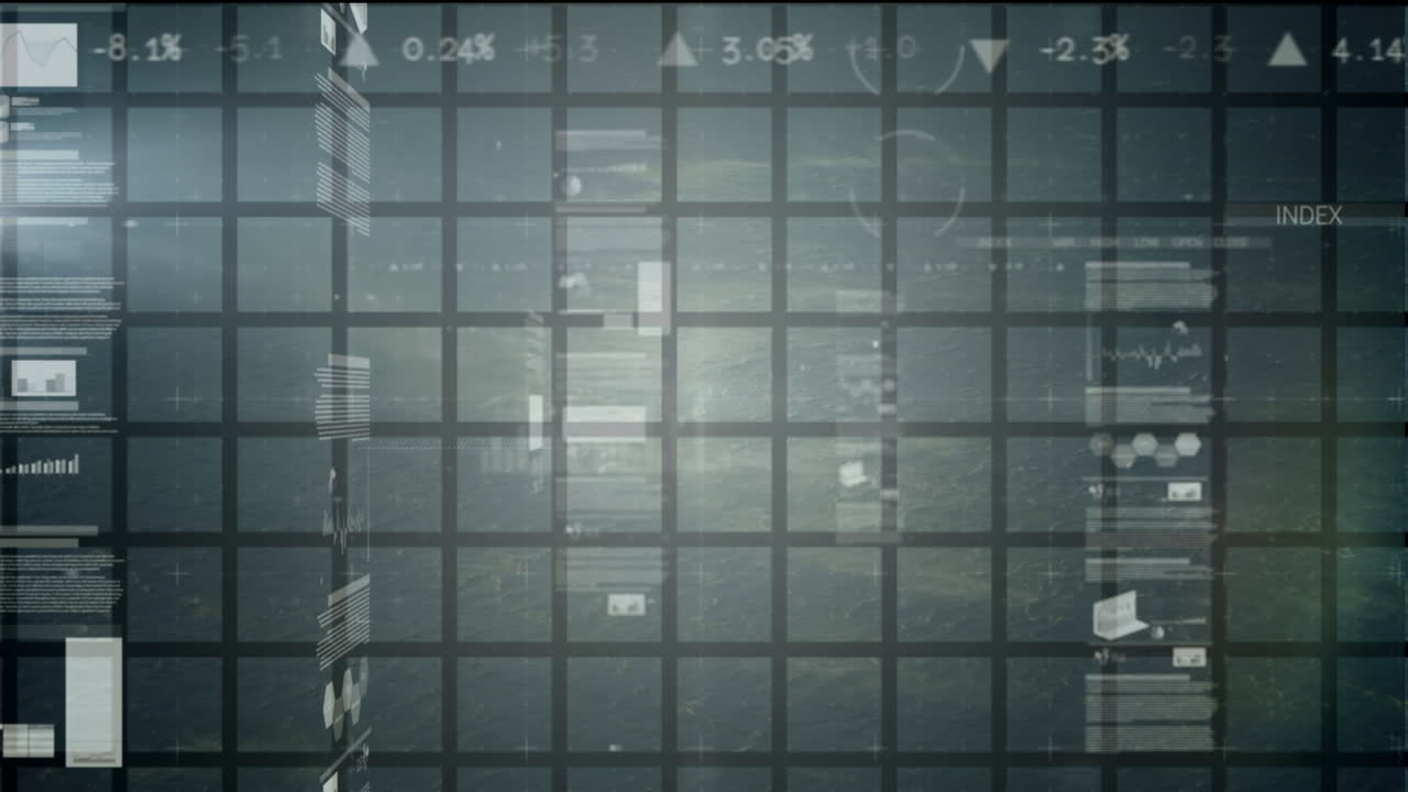 animación del procesamiento de datos financieros sobre un fondo negro