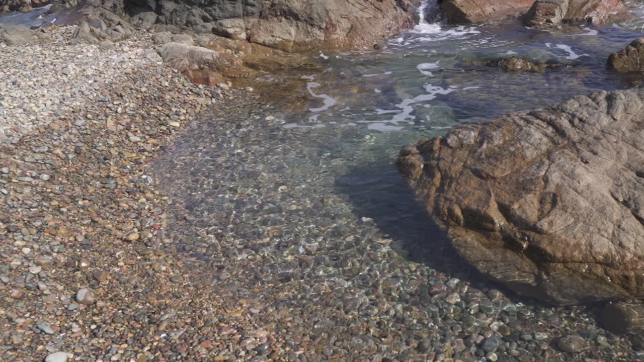 panning shot of a sea wave from down to up on a rocky beach 2 (shoot info: Cin2, 1080p, 59.94fps)