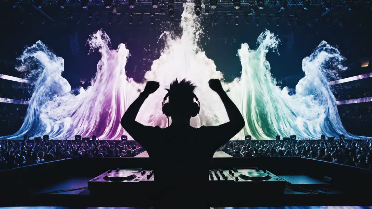 DJ performing at a concert with a large crowd