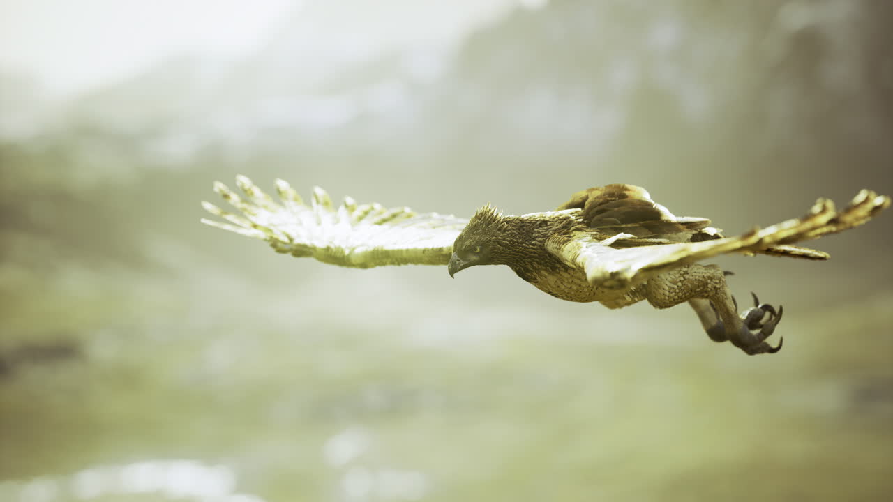 Majestic hawk soaring over a mountainous landscape during golden hour