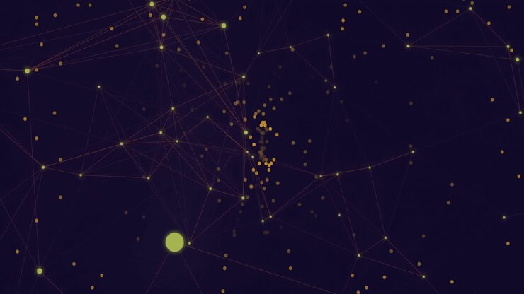 Animation of network of connections with spots on black background
