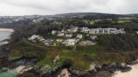 aerial forward shot of houses and hotels on porthminster point st ives cornwall england