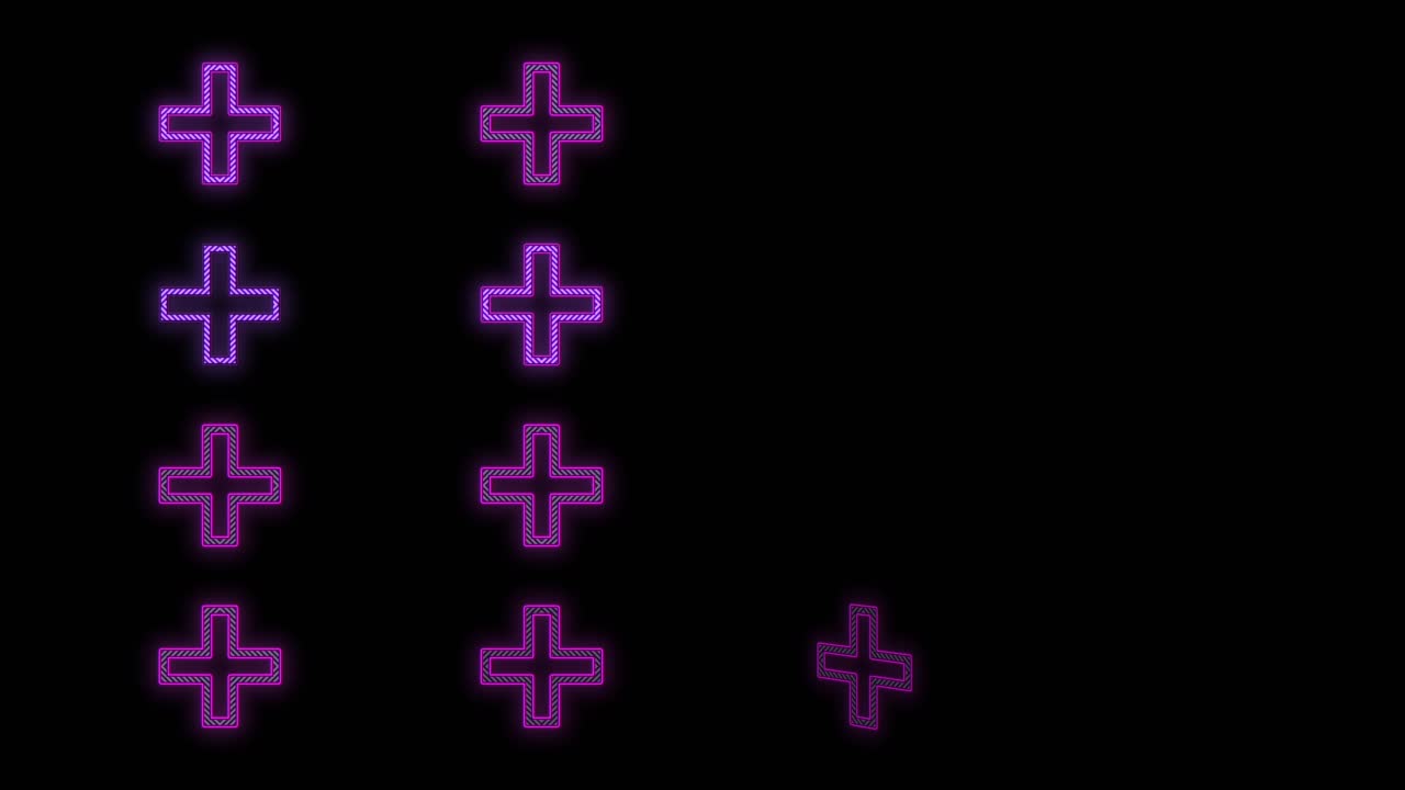 검은 그라데이션에 네온 보라색 더하기 기호 패턴