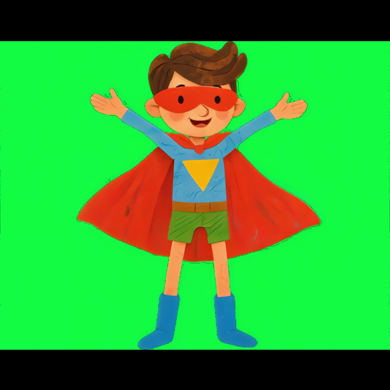 Animación de ilustración de niño superhéroe de dibujos animados como recurso aislado, video 4K transparente, canal alfa