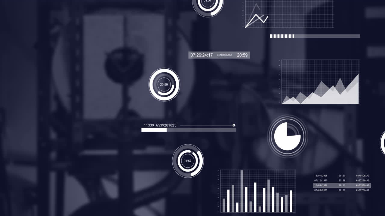 Animation of interface with statistical data processing against empty office