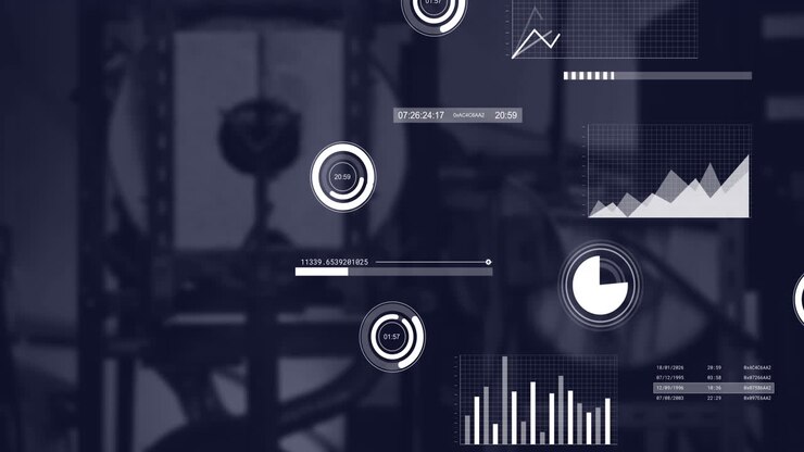 Animation of interface with statistical data processing against empty office