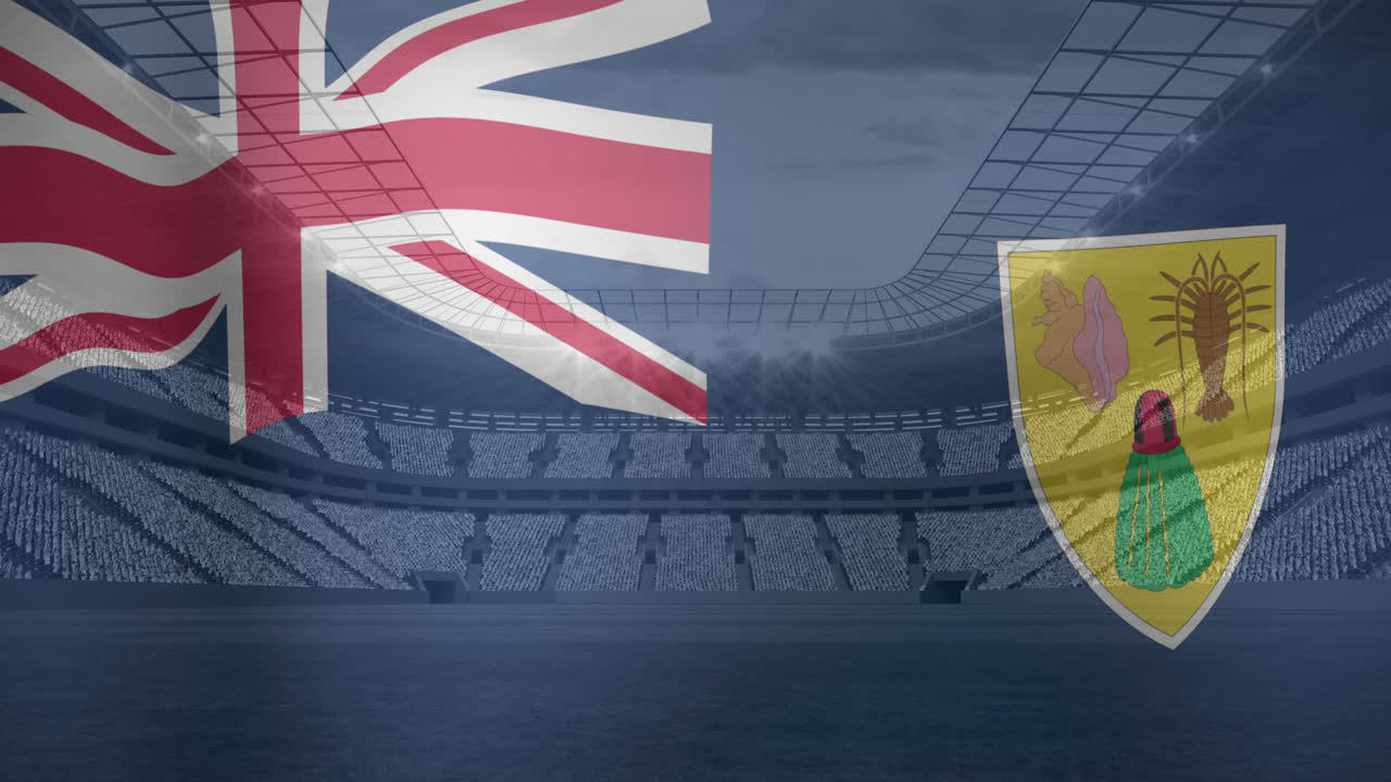 스포츠 경기장 위에 터크스 케이코스 발의 애니메이션