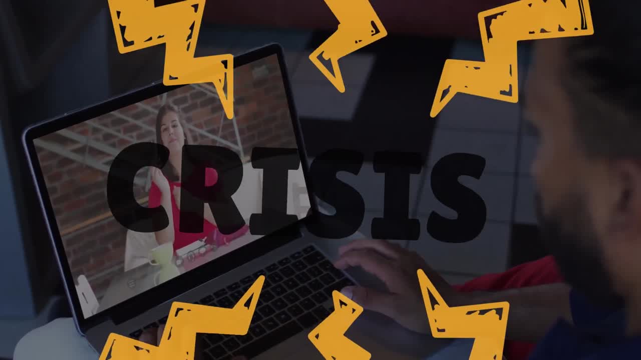 위기 애니메이션과 비디오 통화를 하는 아프리카계 미국인 남성에 대한 플래시