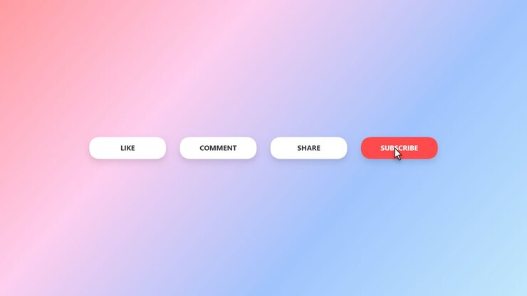 Cursore che clicca pulsanti di interazione sui social media su sfondo sfumato.