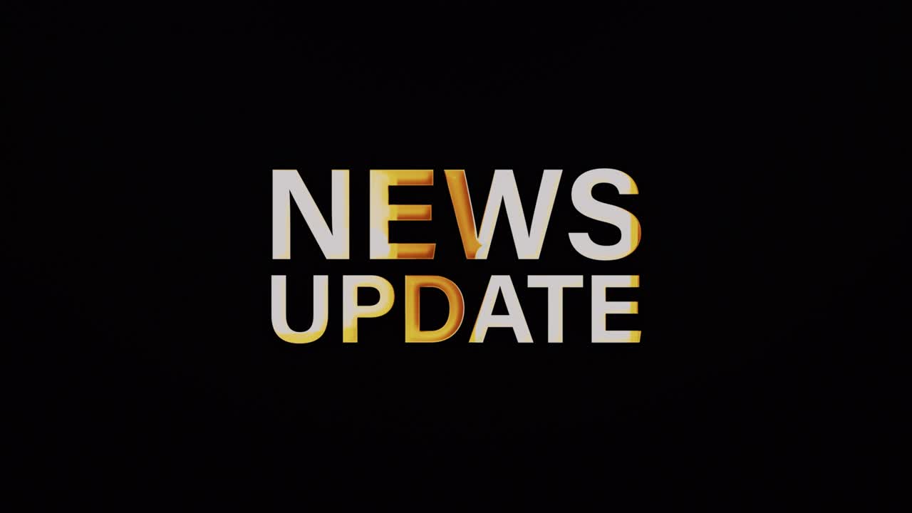 News Update gold text with glitch effect loop title on black background.4K 3D seamless loop News Update glitch effect element cinematic text animation with golden shine effect element